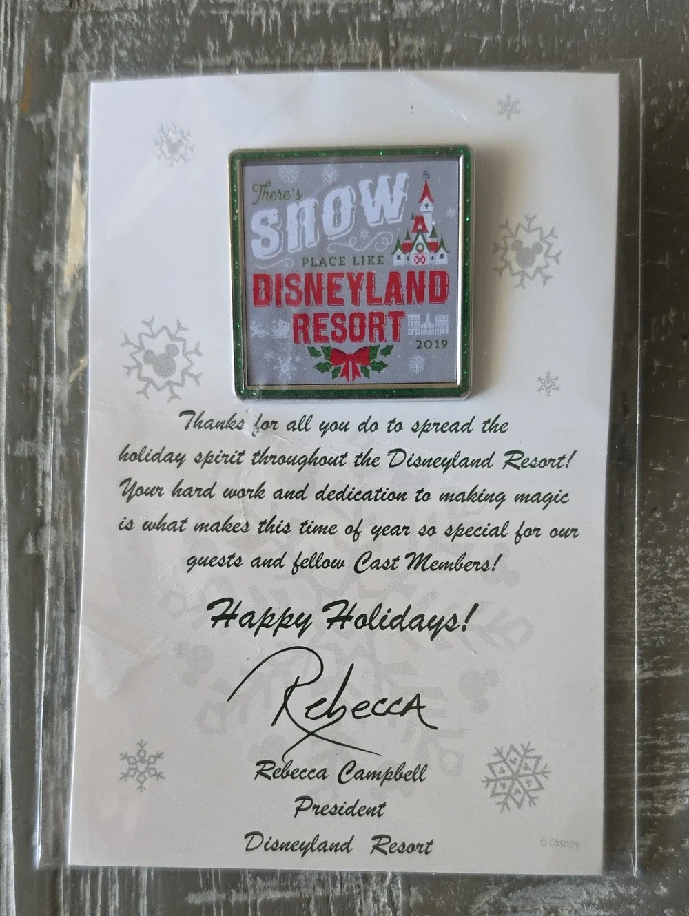 Disney 2019 Holiday Trading Pin, Disneyland Resort Cast Member Exclusive, Snow